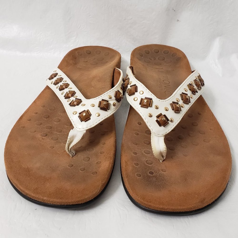 Vionic Orthaheel Jewel Leather Sandal US 10 Floriana Flip Flops Comfort White